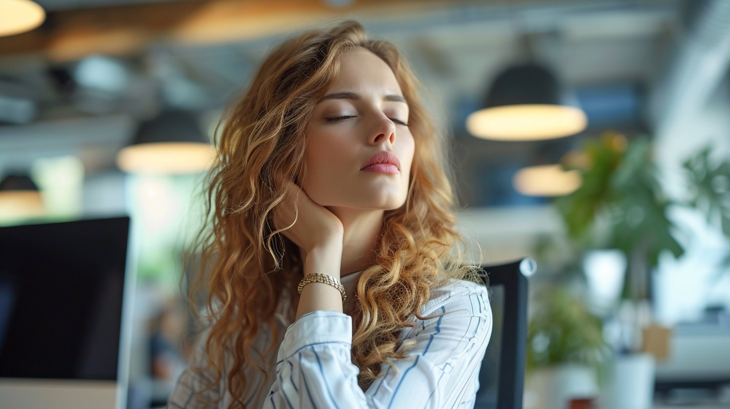 A woman with neck pain in Kitchener Waterloo needing chiropractic treatment for a work injury repetitive strain and overuse injuries covered by WSIB