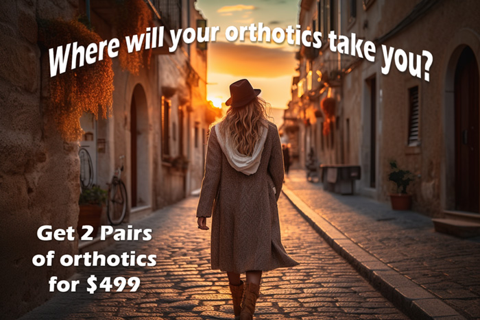 Image of a woman wondering where her two pairs of custom orthotics for $499 will take her on her next adventure from Waterloo, Ontario
